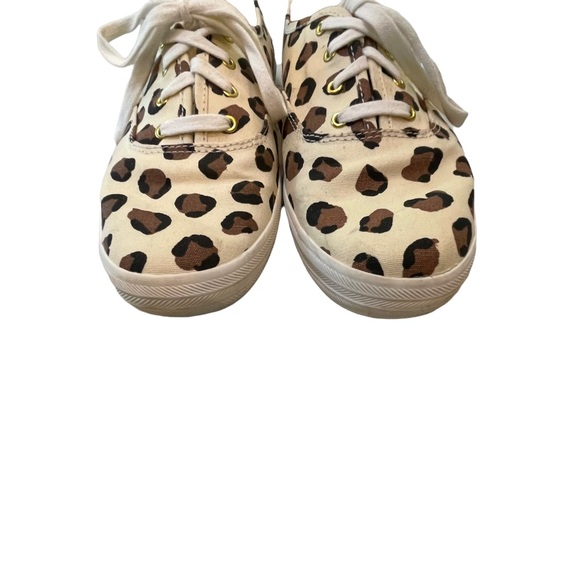 Kate Spade + Keds canvas animal print lace up casual sneakers cream/brown sz 10 - Picture 14 of 16